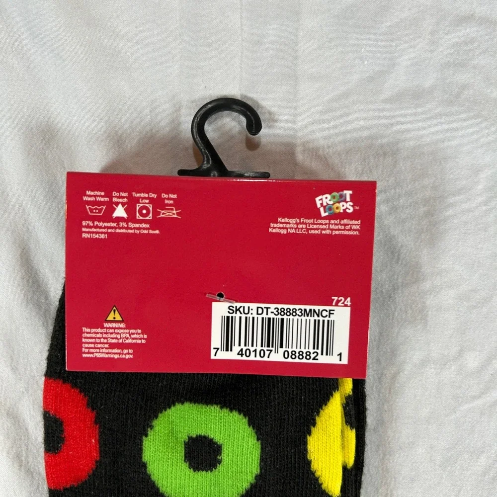 Kellogg's Froot Loops Men's Crew Socks Black Multicolor Cereal  New